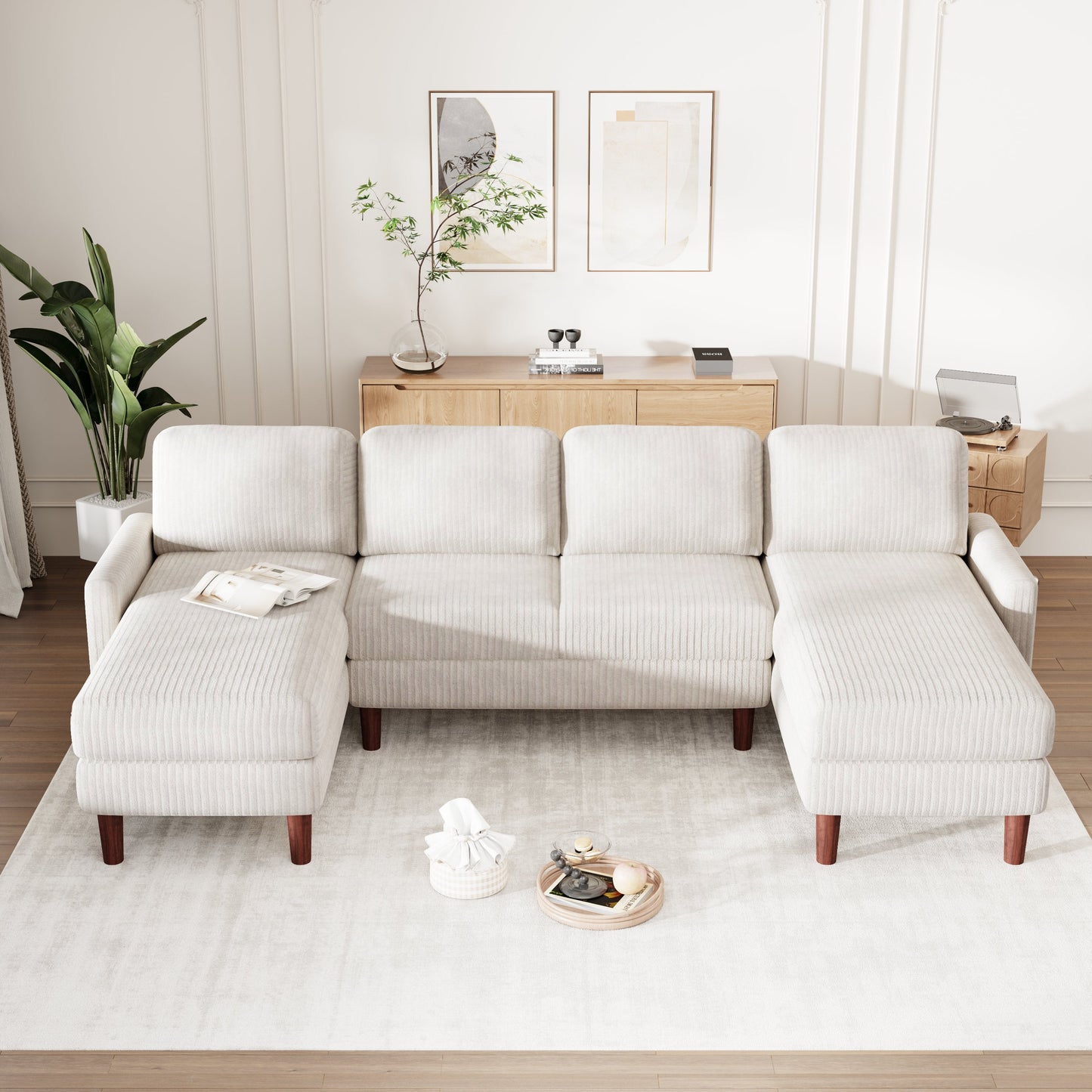 U-Shaped Sponge-Filled Cushion Combination Sofa, Suitable for Living Rooms, Studies, and Spacious Spaces