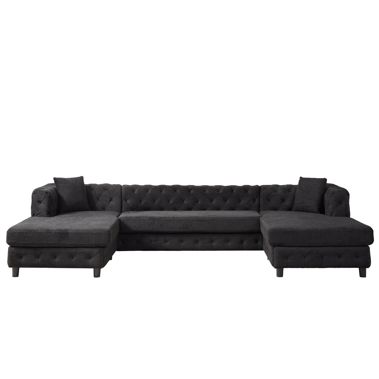 126-Inch Modern Style Chenille Three Piece Sofa, Pull Point Design U-Shaped Sofa Two Chaise Longue Seats, Two Pillows