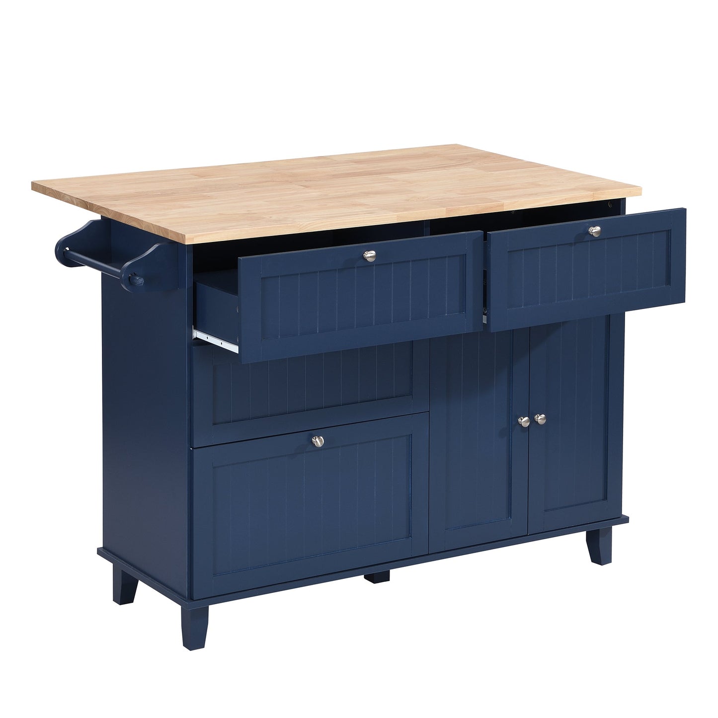 Farmhouse Kitchen Island Set With Drop Leaf and 2 Seatings,Dining Table Set With Storage Cabinet, Drawers and Towel Rack