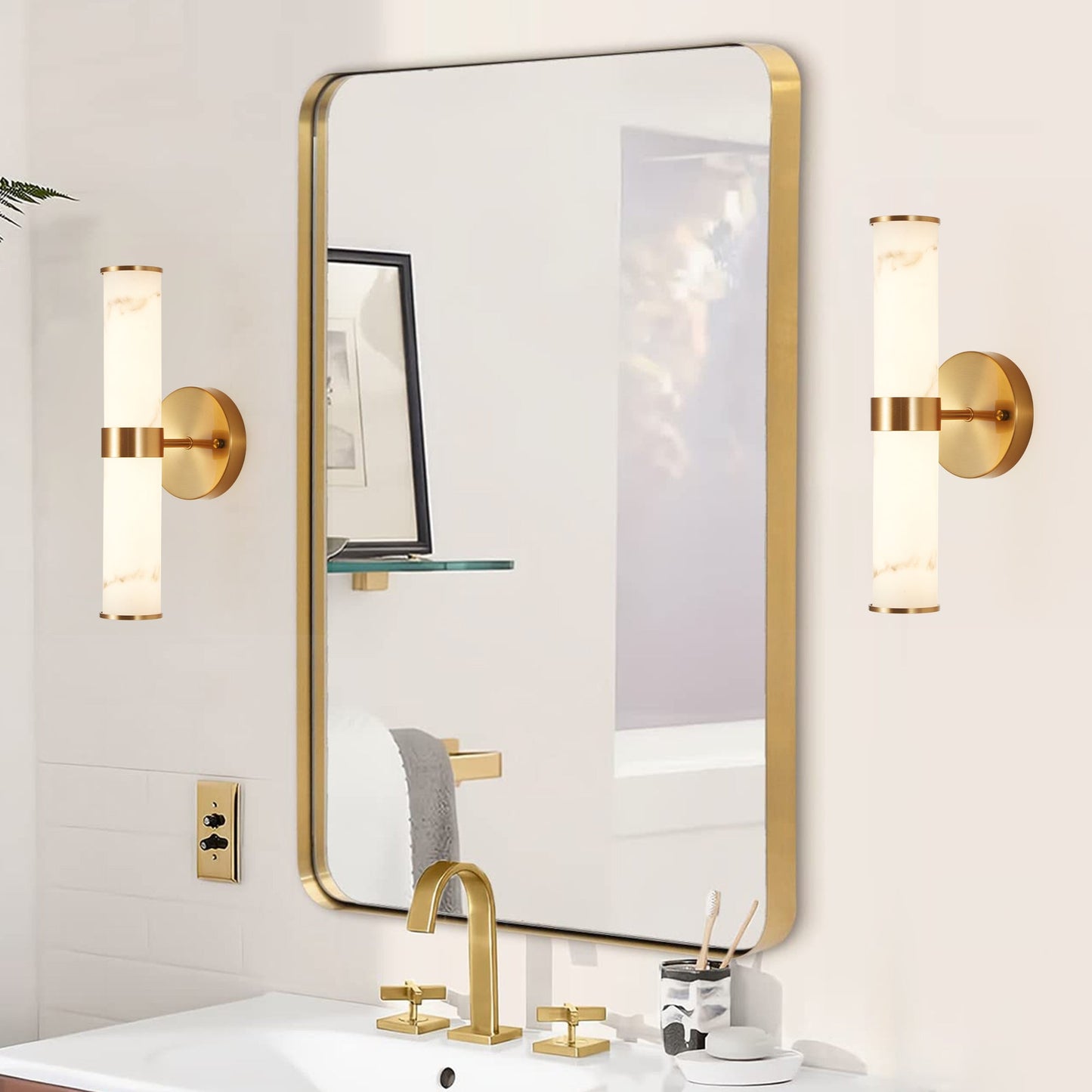 Golden and Elegant Resin Wall Sconce,Set of 2,Modern Vertical Light Fixture for Bathrooms, Hallways, and Bedrooms