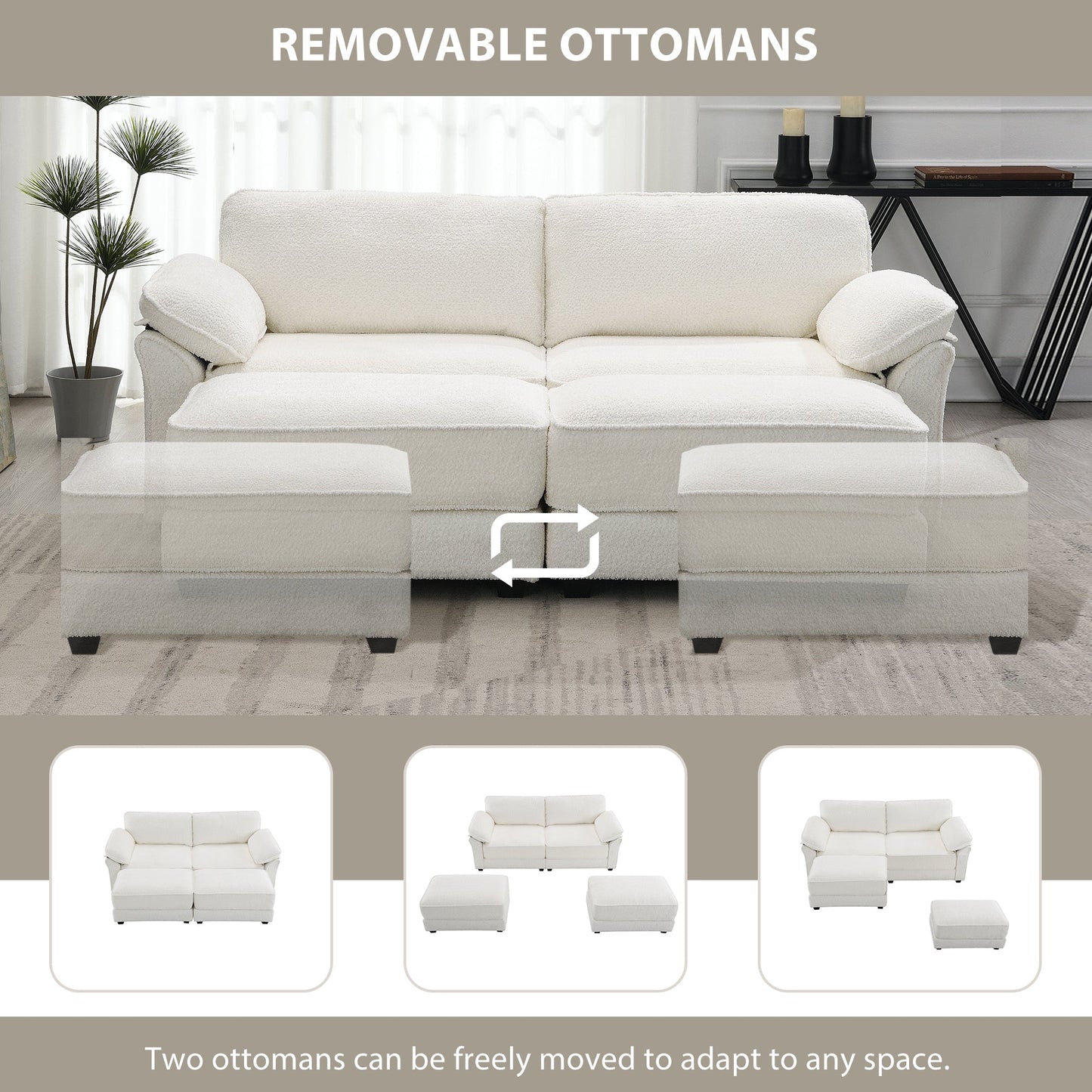 Free Combination Modular Convertible Sectional Sofa Bed Set, 4 Seat Upholstered Sleeper Corner Couch, Deep-Seat Loveseat
