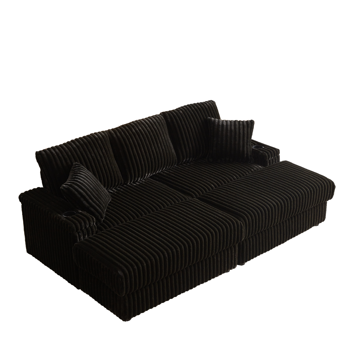 84Inch Corduroy 3-Seater Sofa With 3 Back Pillows ,2 Toss Pillows , a Ottoman ,2storage Spaces and Cup-Holding Grooves