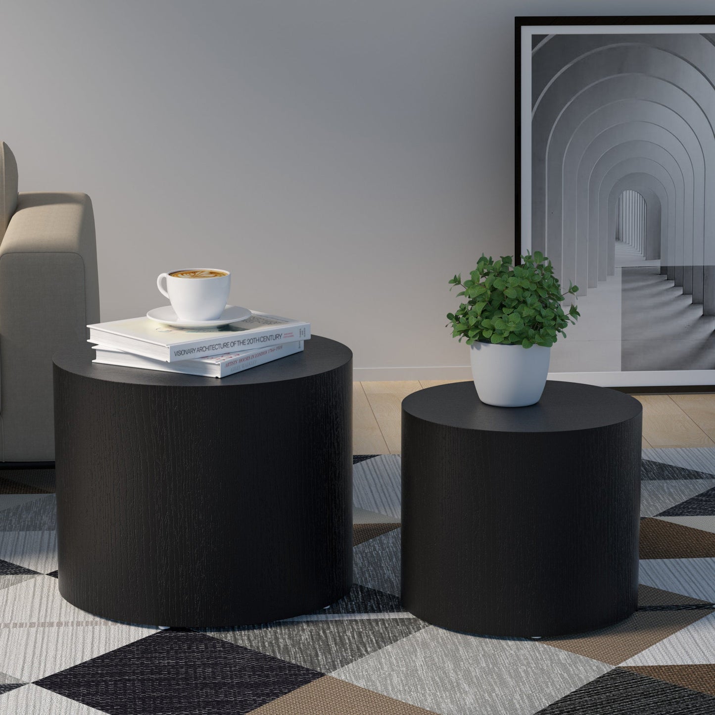 MDF With Ash/Oak/Walnut Veneer Side Table/Coffee Table/End Table/Nesting Table Set of 2 for Living Room,office,bedroom