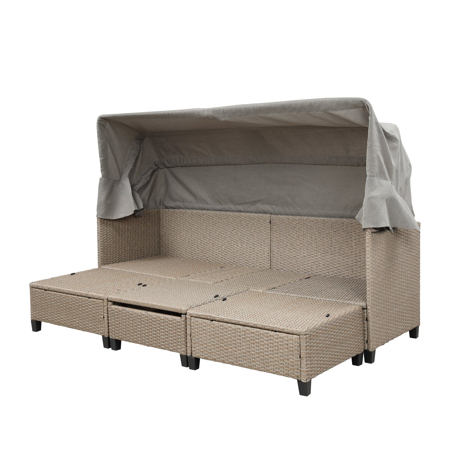 4 Piece UV-Proof Resin Wicker Patio Sofa Set With Retractable Canopy, Cushions and Lifting Table,Brown