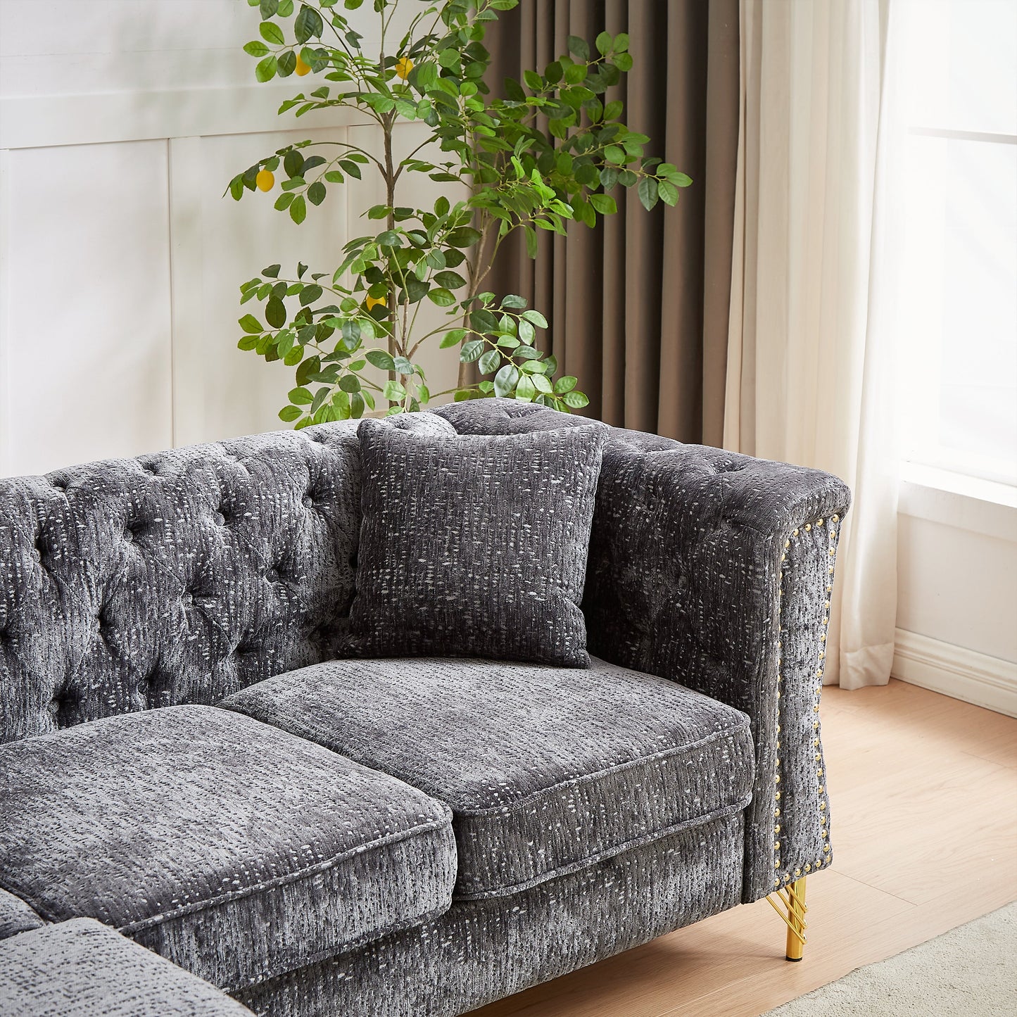 81.5-Inch Chenille Corner Sofa , L-Shaped Sectional Couch, 5-Seater Corner Sofas With 3 Cushions for Living Room, Bedroom