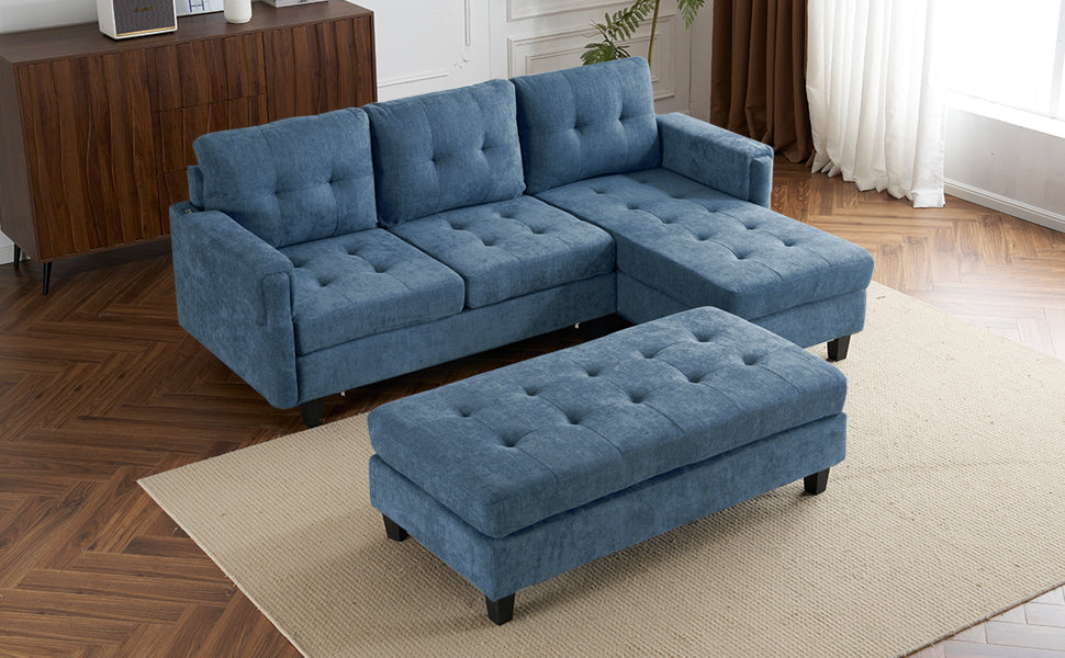 83.4" L-Shaped Sofa Sectional Couch Sofa Bed With Two USB Ports, a Movable Ottoman and a Reversible Chaise Lounge