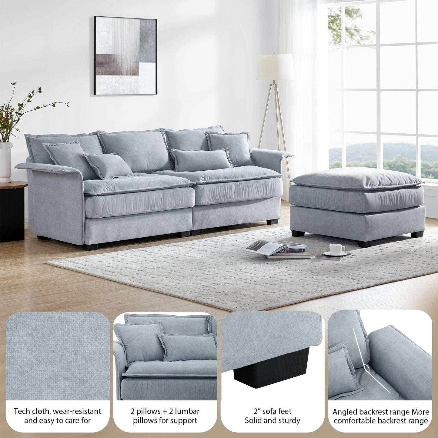 95*66"Oversized Luxury Sectional Sofa With Bentwood Armrests,4 Seat Upholstered Indoor Furniture With Double Cushions