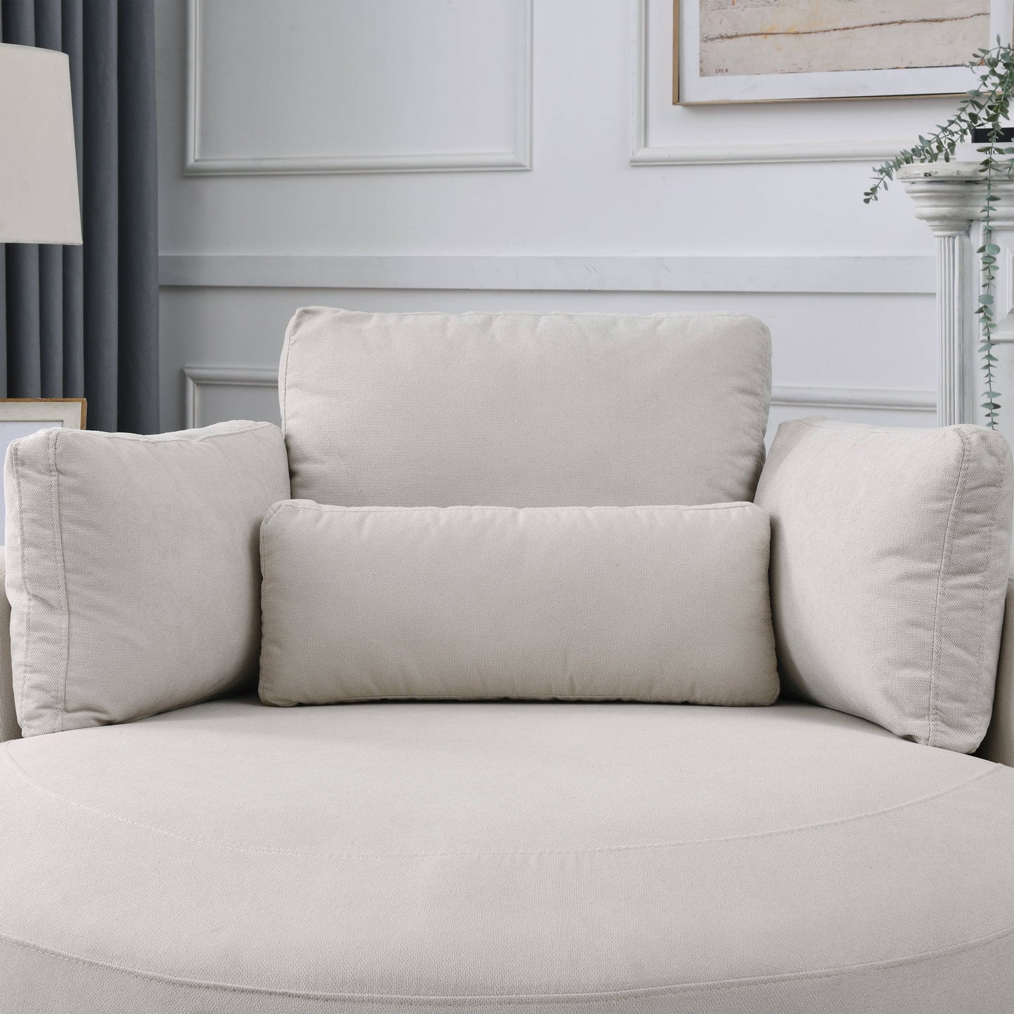Swivel Accent Barrel Modern Sofa Lounge Club Big Round Chair With Storage Ottoman Linen Fabric for Living Room