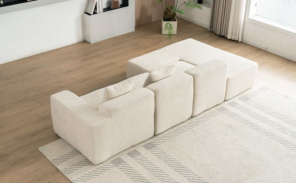 116.5" Sectional Sofa Full-Compressed Sofa Couch Free-Combined Sofa for Living Room, Beige