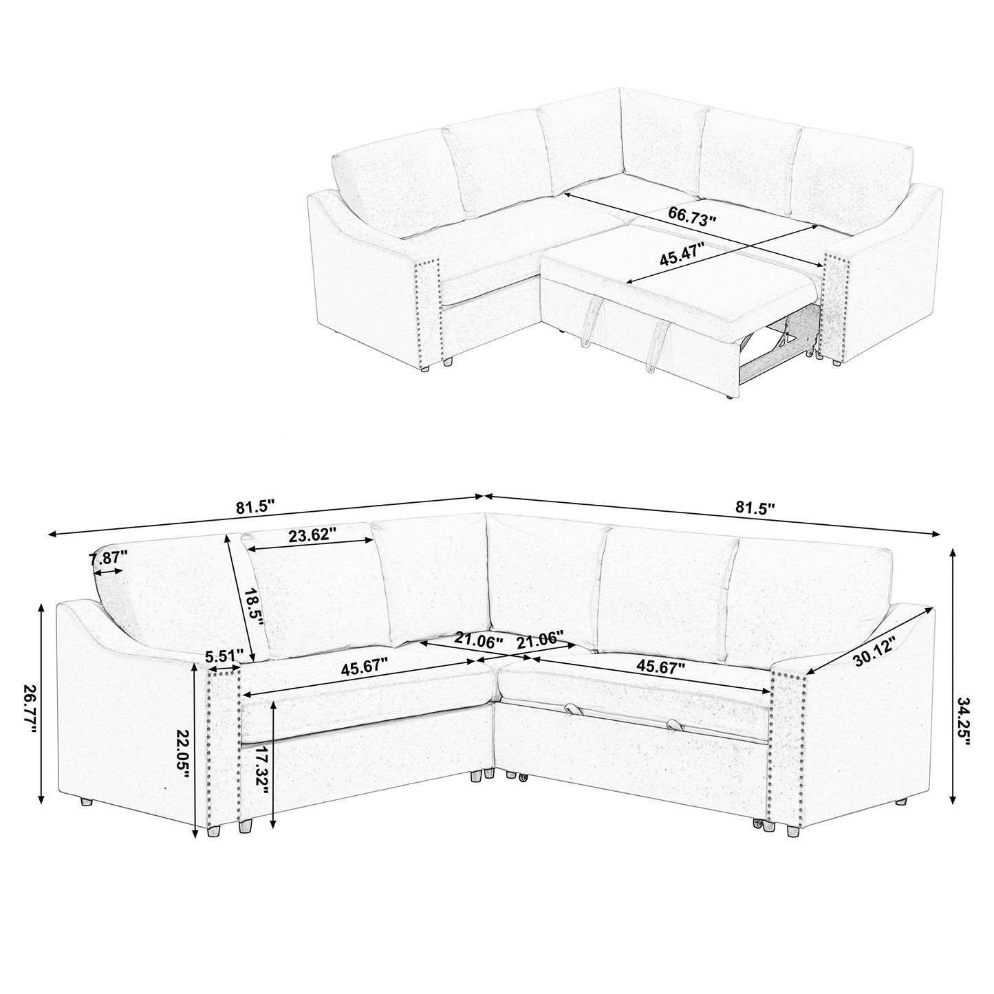 L-Shaped Sofa With Pull-Out Sofa Bed, Corner Sofa,comfortable Living Room Furniture Set, Sleeper Sofa Bed,Corner Seat
