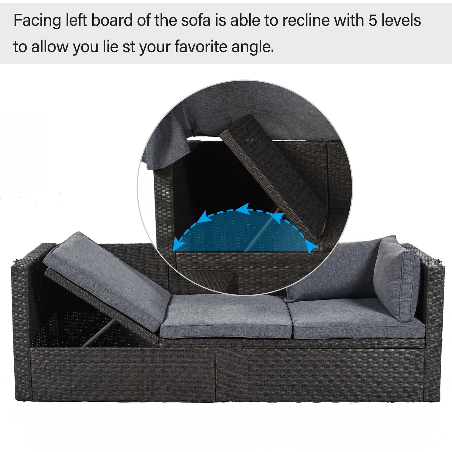 Outdoor Patio Rectangle Daybed With Retractable Canopy, Wicker Furniture Sectional Seating With Washable Cushions