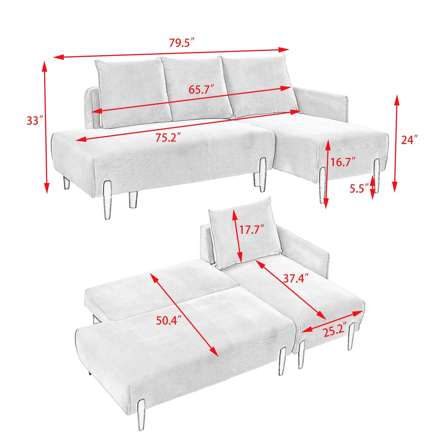79.50 Inches Long, Velvet Sofa Fabric, With Three Matching Pillows and Spacious and Comfortable Seats