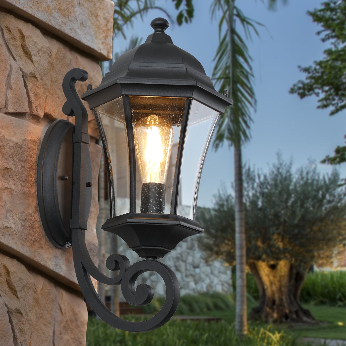 Outdoor Waterproof Glass Retro Wall Lamp Supports Multiple Types of Light Bulbs (2 Pack) With Light Sense