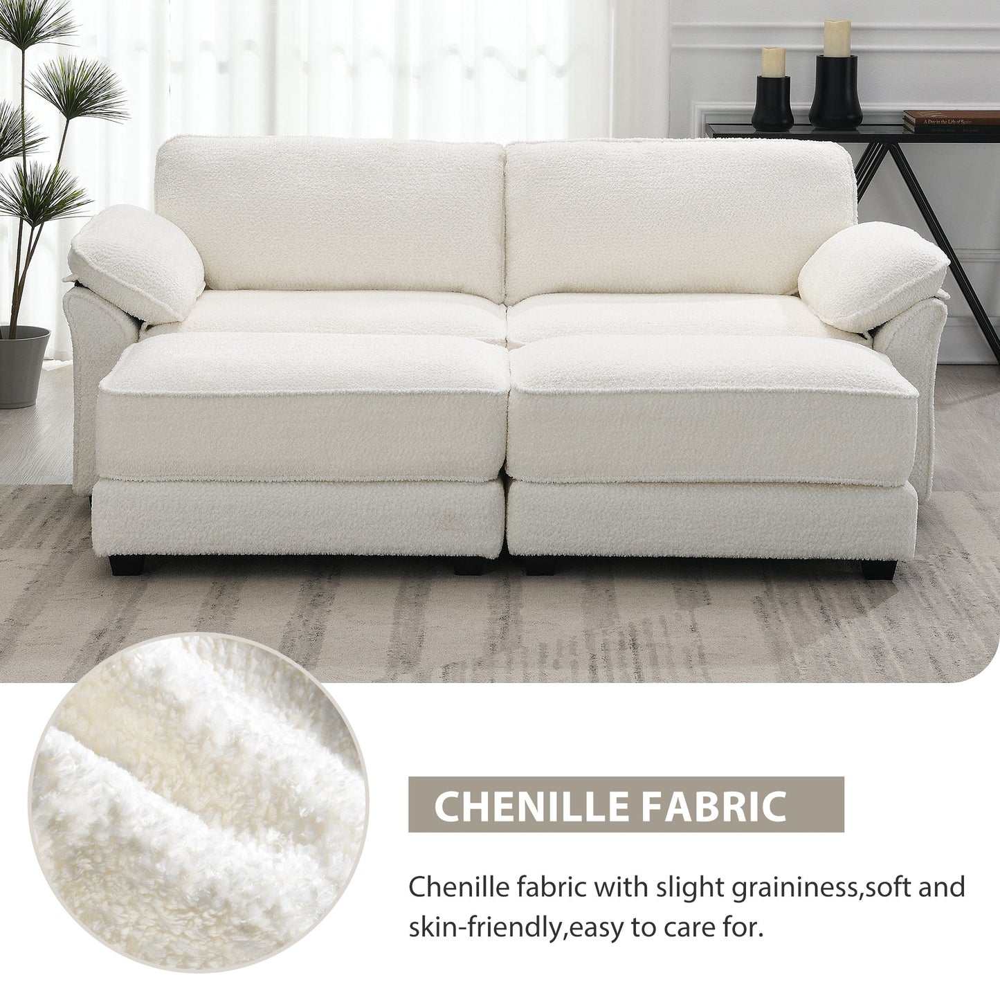 Free Combination Modular Convertible Sectional Sofa Bed Set, 4 Seat Upholstered Sleeper Corner Couch, Deep-Seat Loveseat