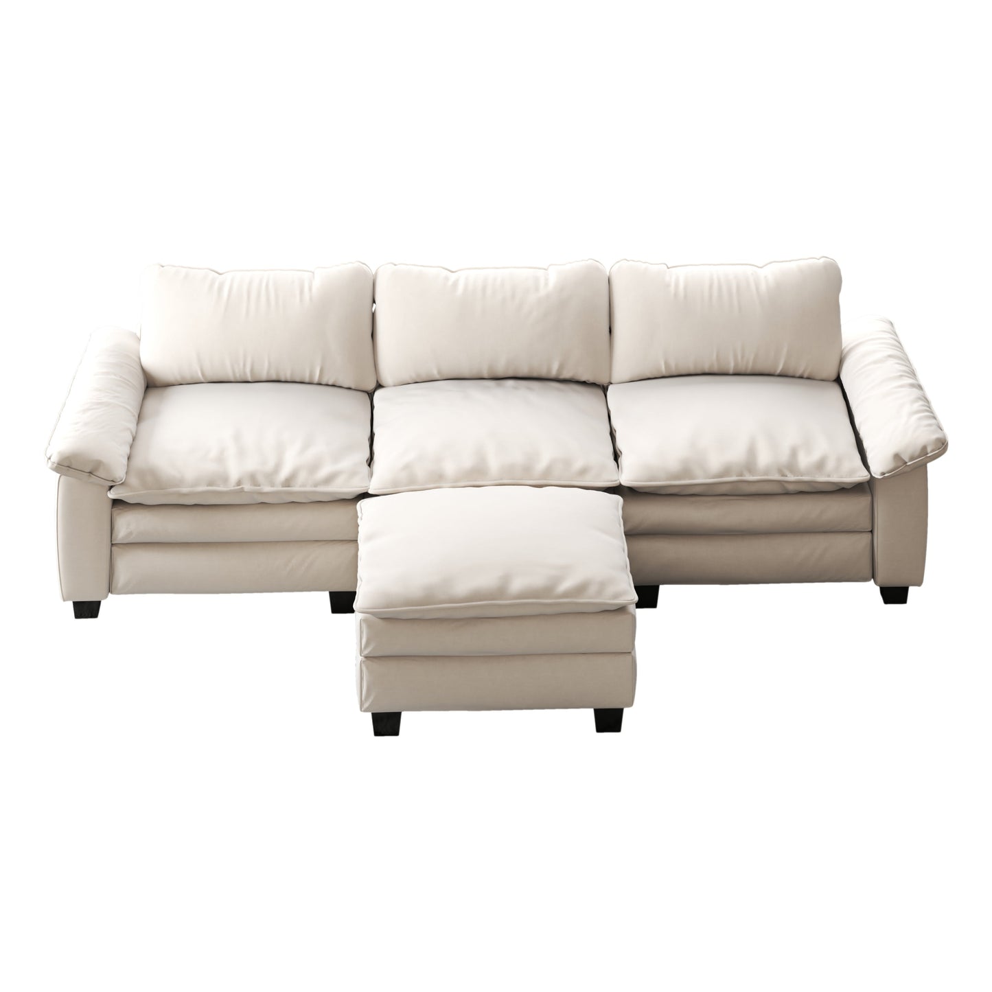 Living Room Furniture Luxury Sectional Sofa Couch With Ottoman Soft Velvet Upholstered Sofa Beige