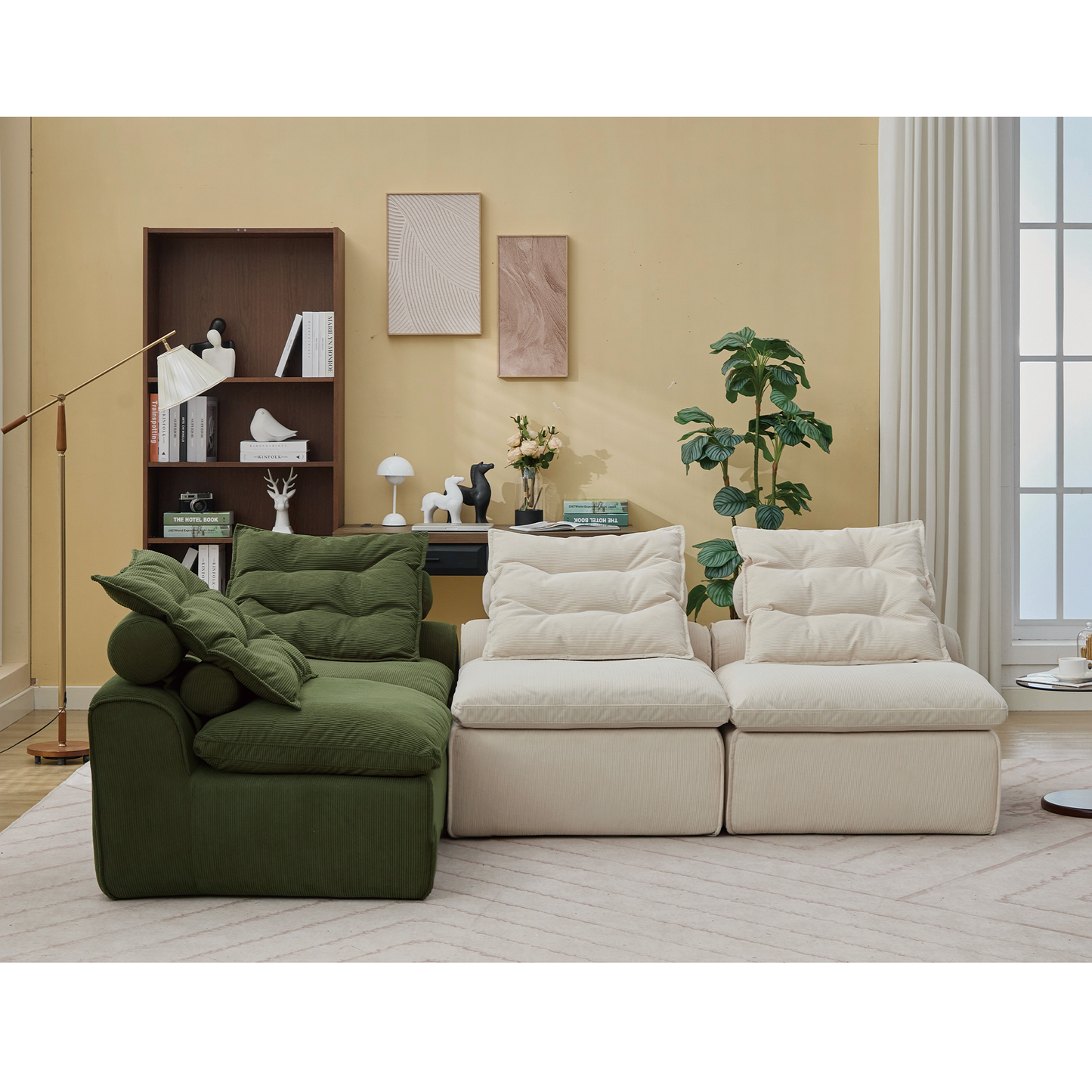 Modular Sofa,No Armrests,At Will DIY,Corduroy ,Neck Pillow-Back Lounge Sofa Chair,Reading Nook, or Apartment Living