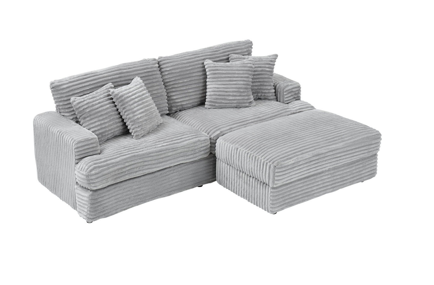 82 Inches Gray Corduroy Sofa, Storage Feet +4 Throw Pillows, Create a Living Room, Office Fashion New Darling