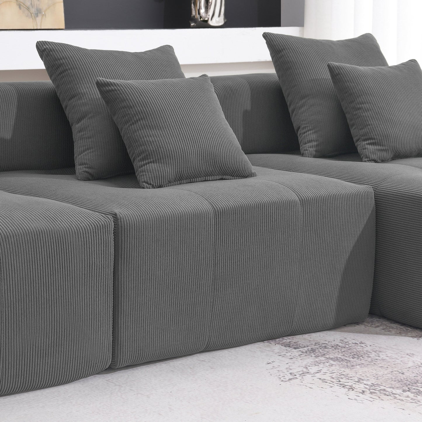 105.5''L Shaped Modular Sectional Sofa,Minimalist Corduroy Floor Couch Set,Convertible Foam-Filled Cloud Compressed Couch