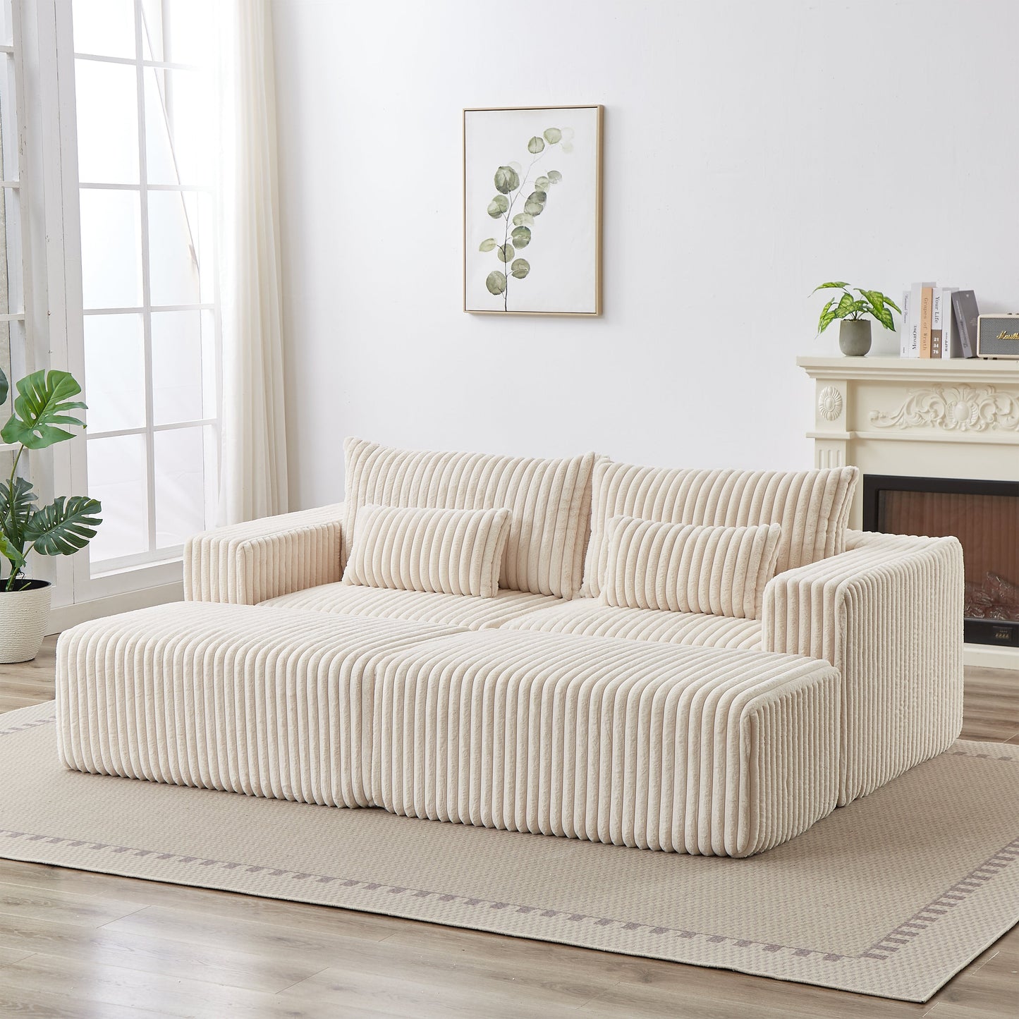 87" Oversized Sectional Lounge Chaise,No Assembly Required,Cloud Plush Loveseat With Two Removable Footstool,Fluffy Model
