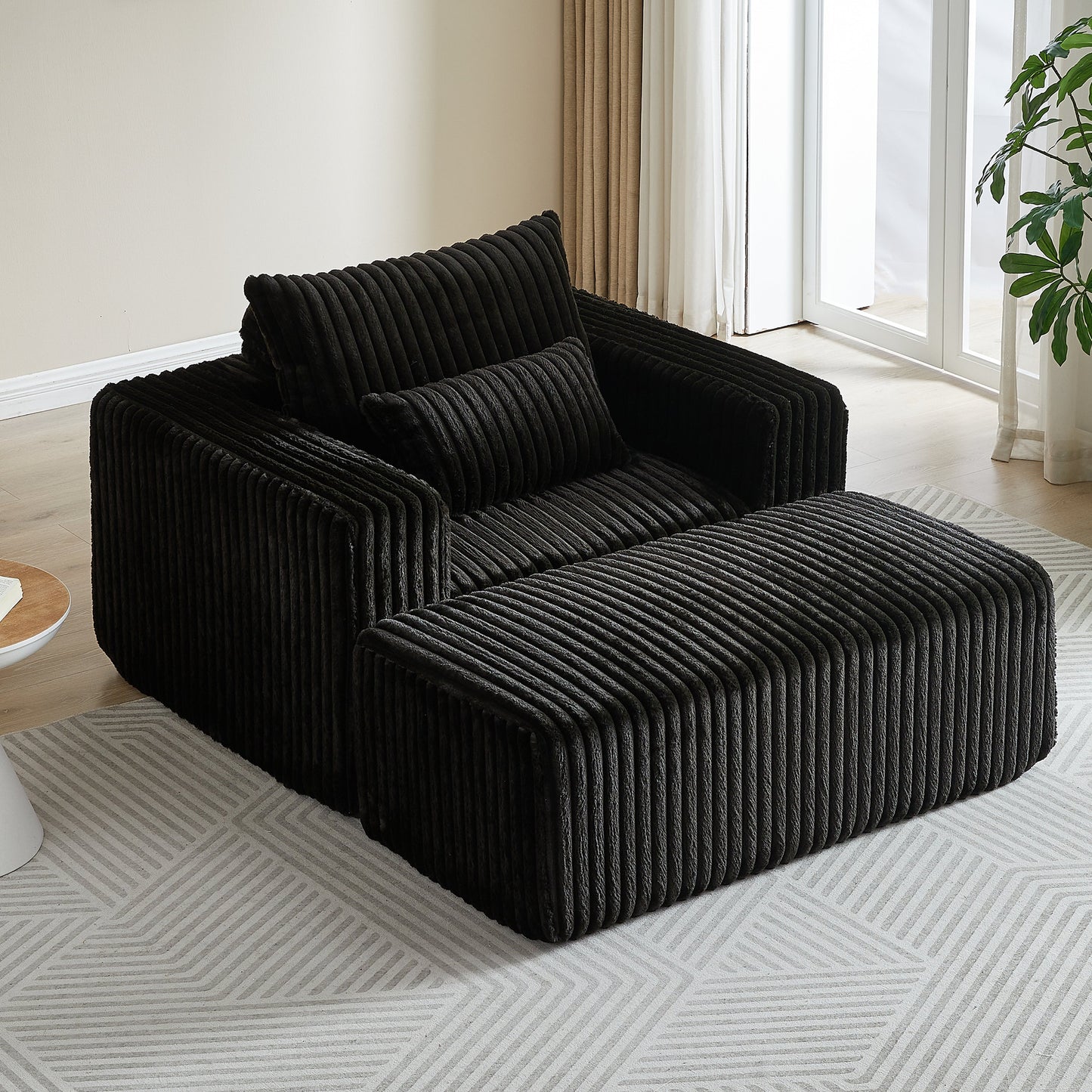 62.5-Inch Corduroy Sponge Sofa Lounge Chair With Removable Footrest,No Assembly Required,Fluffy Modern Sleeper Chair