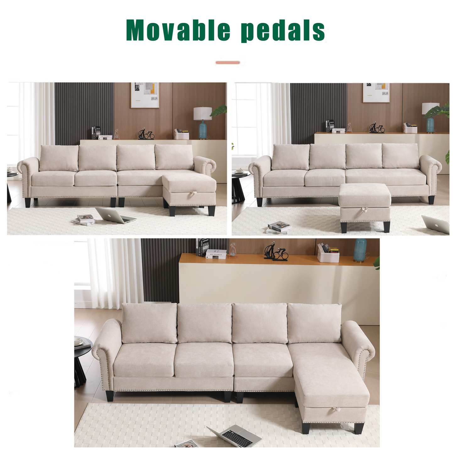 Convertible Sectional Sofa With Storage,L-Shaped Sofa,Four-Seater Sofa,Modern Linen Fabric Sectional Couches for Living