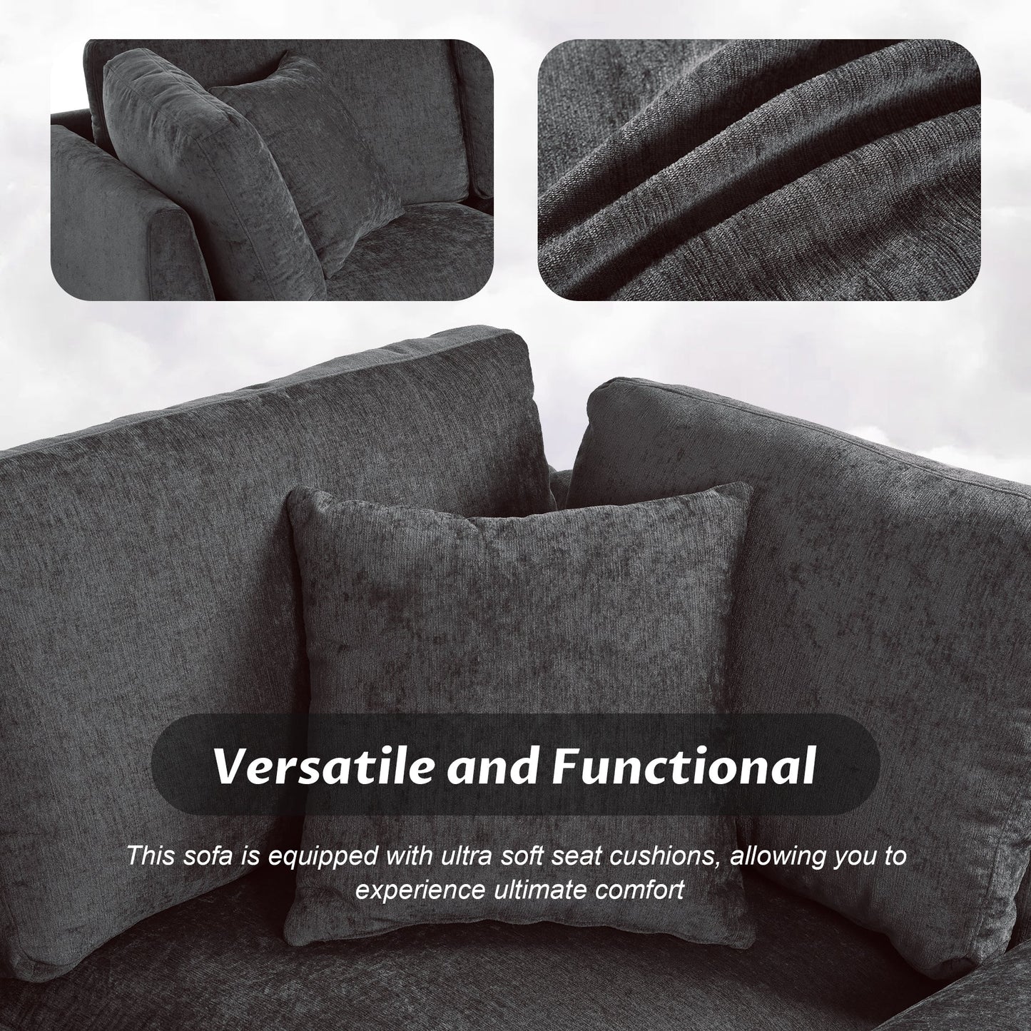 Upholstered Modular Sofa With Removable Storage Ottoman, 2 Hidden Cup Holders, Sectional Sofa for Living Room Apartment