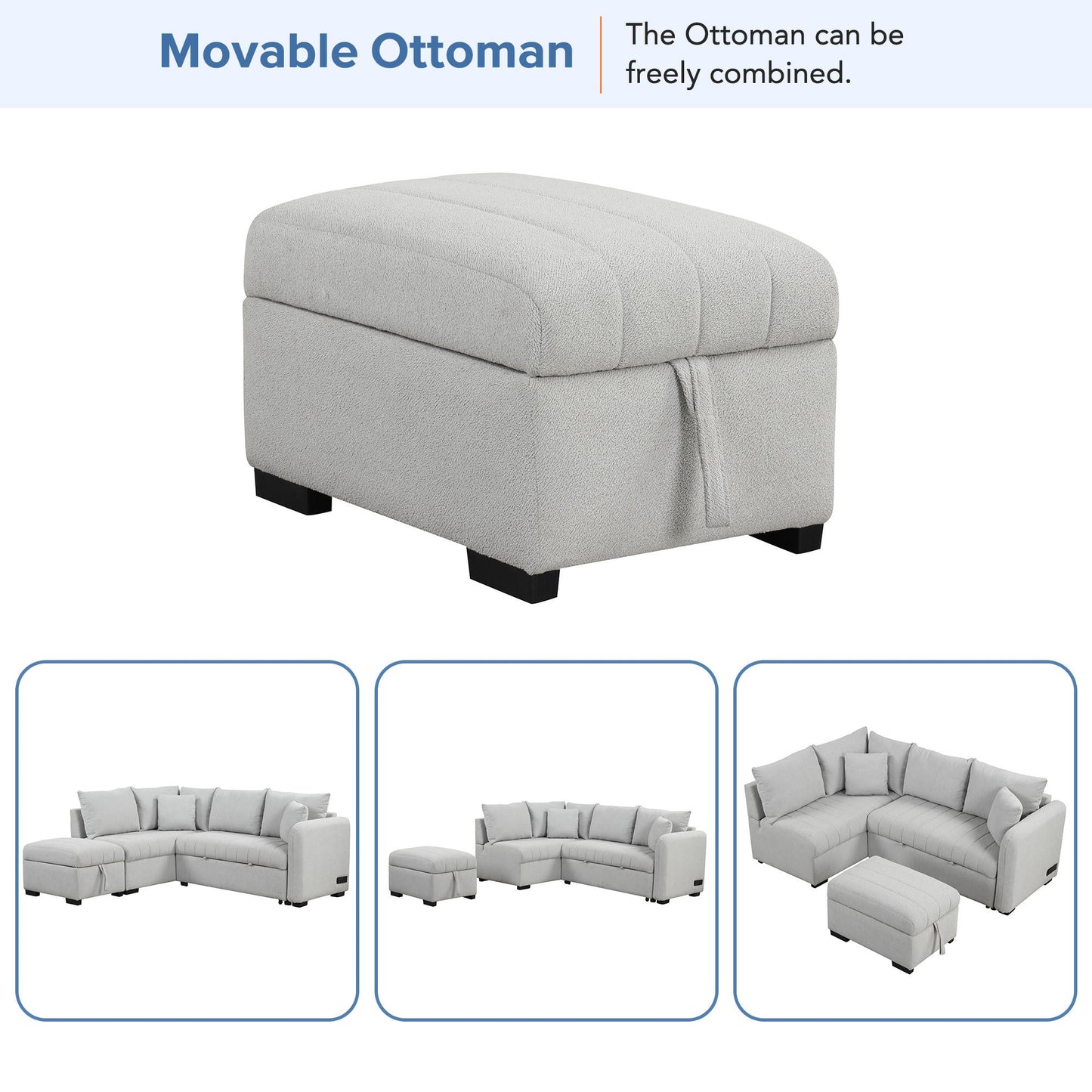 82.6" L-Shaped Sectional Pull Out Sofa Bed Sleeper Sofa With Two USB Ports, Two Power Sockets