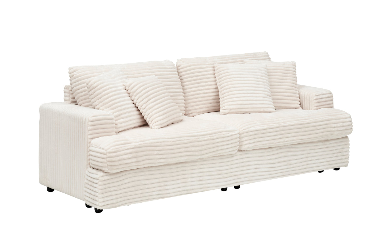79.3 Inches Long, Corduroy Sofa, With 4 Matching Toss Pillows Sleek Design Spacious and Comfortable 3 Seater Couch