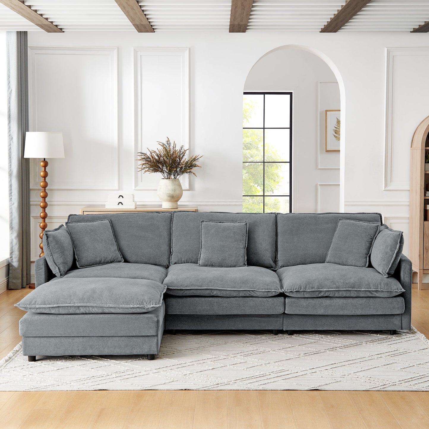 Modern Home Living Room L-Shaped Sectional Sofa Couches With Storage Ottoman, Convertible Oversized 4 Seater Couch