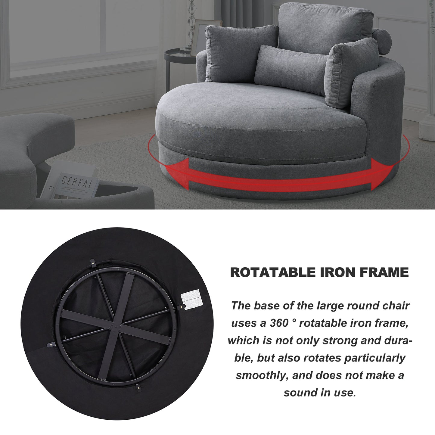 Swivel Accent Barrel Modern Dark Grey Sofa Lounge Club Big Round Chair With Storage Ottoman Linen Fabric for Living Room