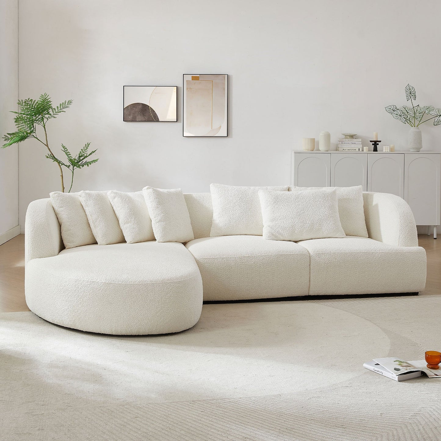 Convertible Corner Sofa With Armrest and Sectional Sofa, Left Chaise Longue for Living Room, Apartment & Office Beige