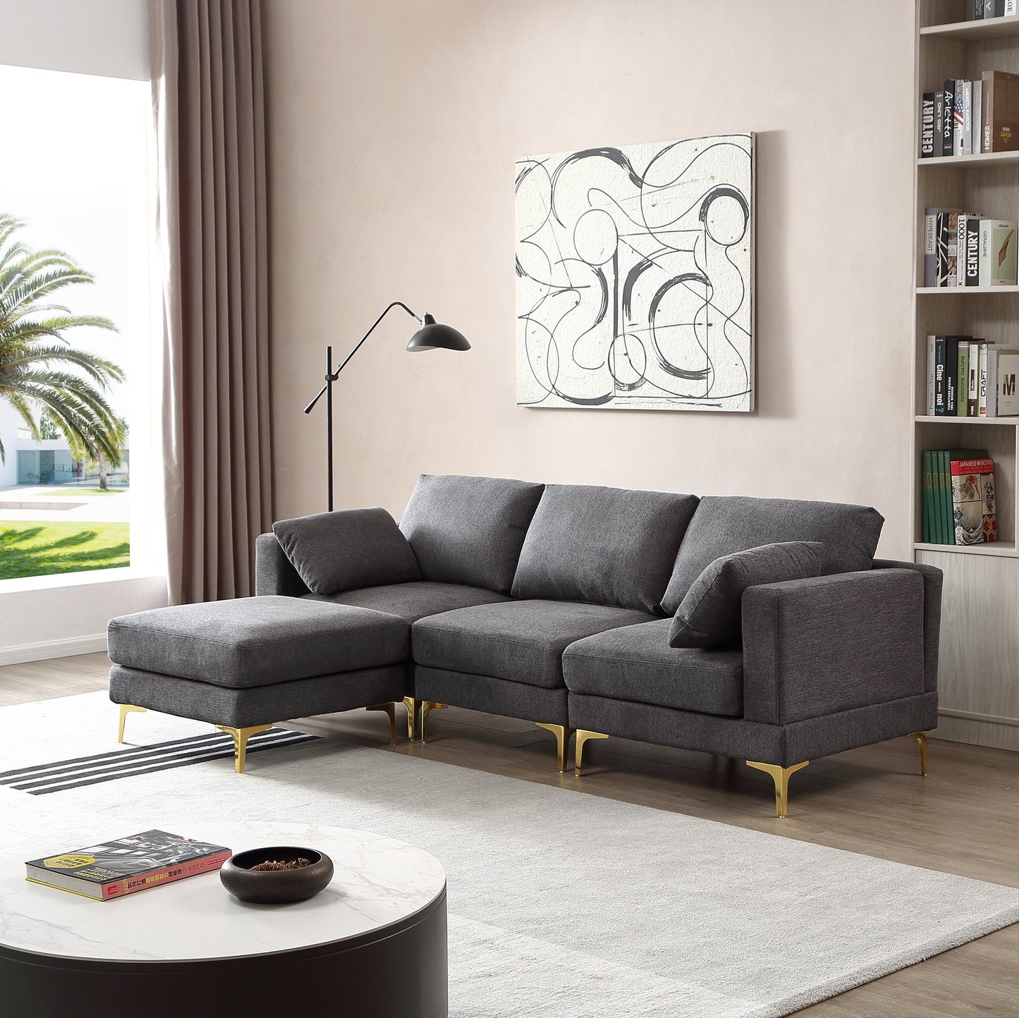 Living Room Furniture Modern Leisure L Shape Couch Dark Grey Fabric