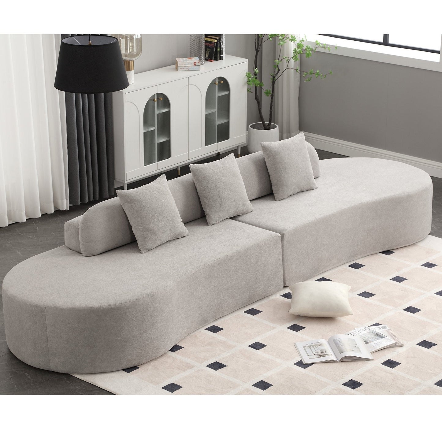 Modern Curved Combination Sofa, Terrycloth Fabric Sofa, Minimalist Sofa in Living Room, Apartment, No Assembly Required
