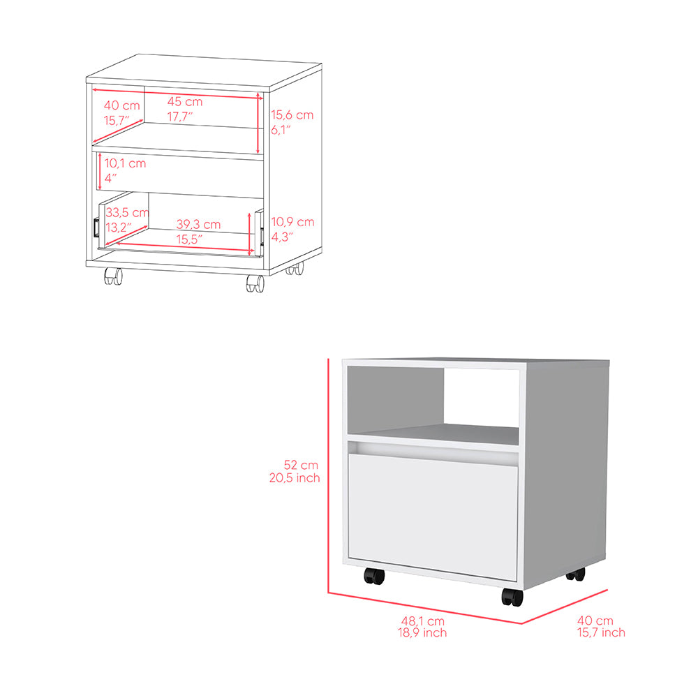 Nightstand Munyochi, One Drawer -White