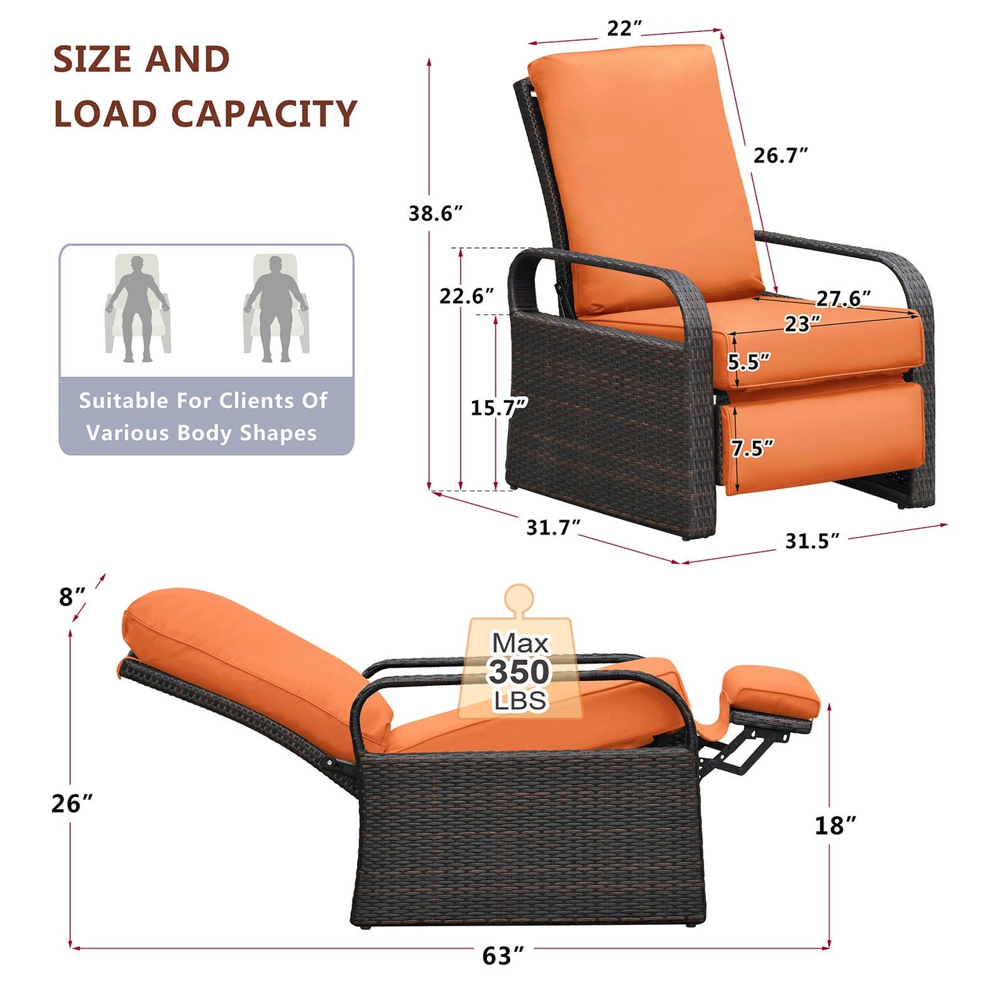 Outdoor Recliner Chair;  Automatic Adjustable Wicker Lounge Recliner Chair With 5.12'' Thicken Cushion