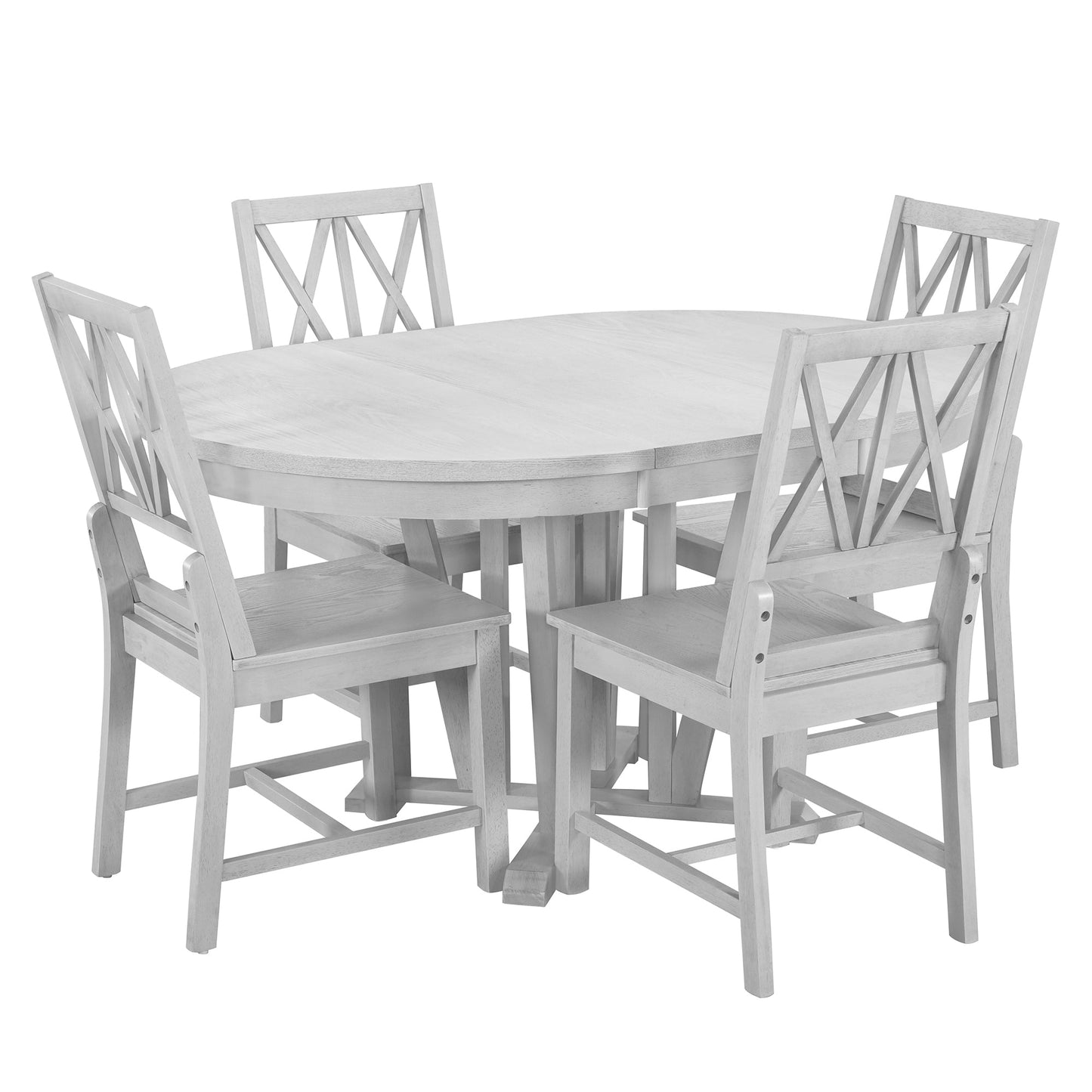 Rustic 5-Piece Extendable Dining Table Set Round Trestle Table and 4 Cross Back Dining Chairs for Kitchen, Dining Room