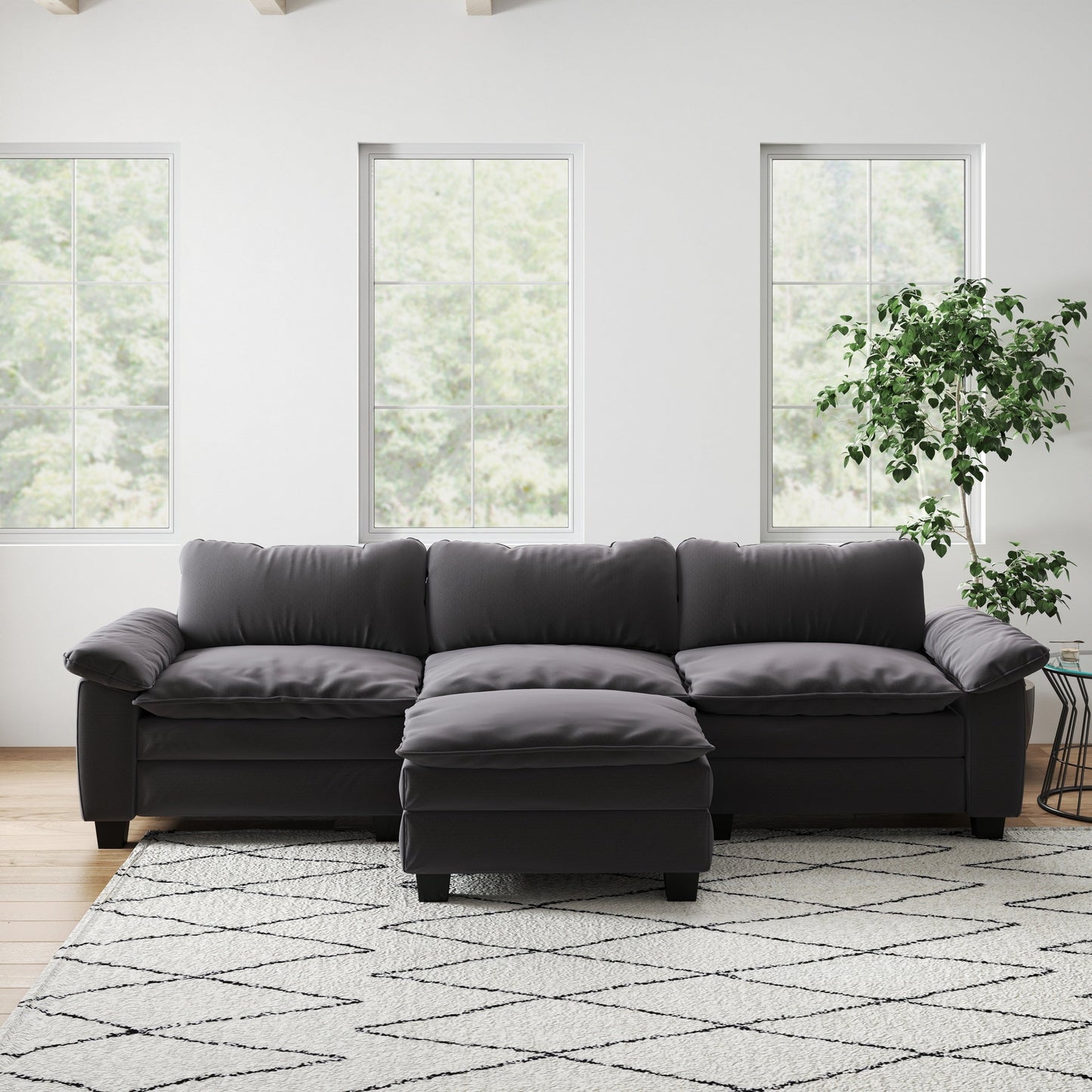 Living Room Furniture Luxury Sectional Sofa Couch With Ottoman Soft Velvet Upholstered Sofa Grey