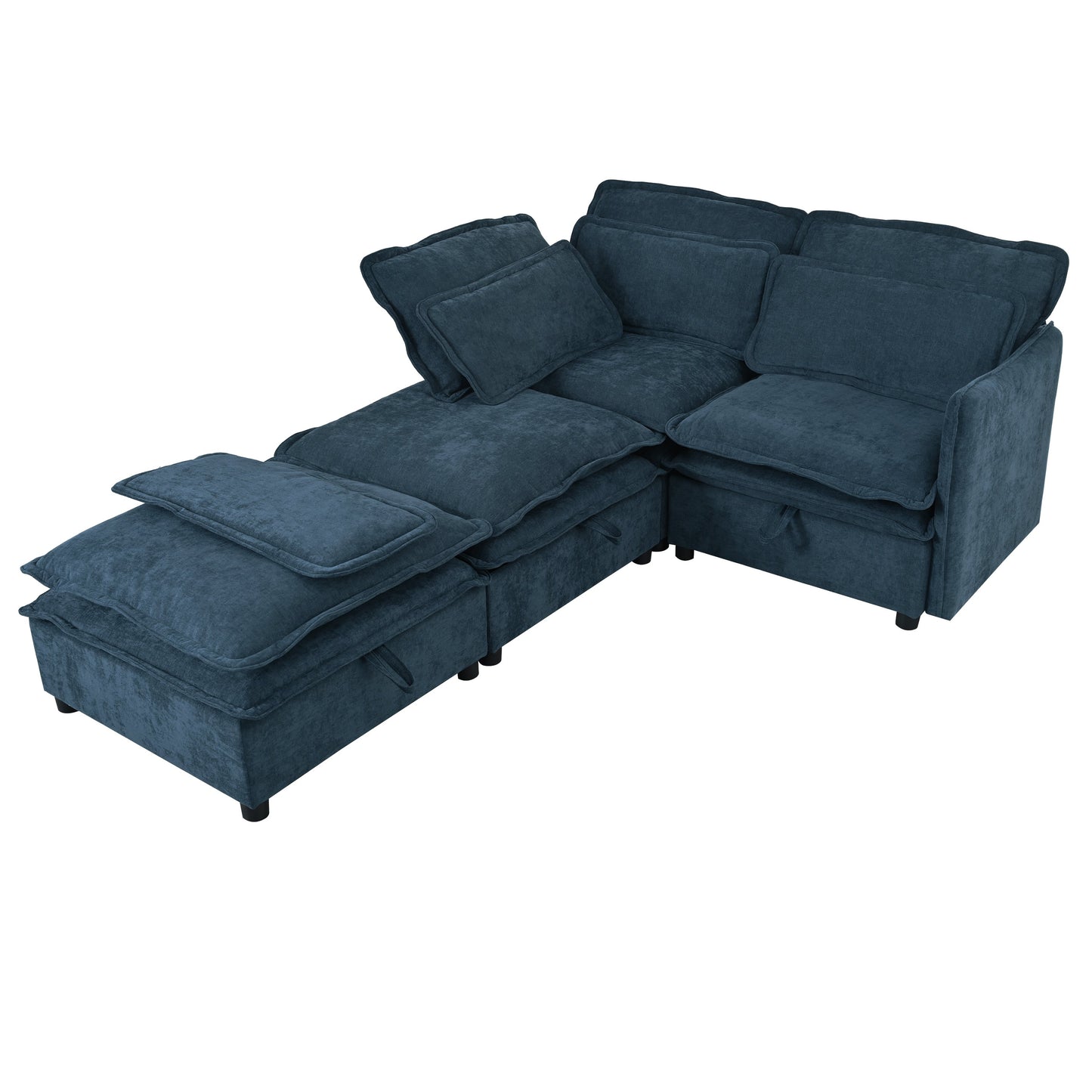 Double-Layer Cushion Modular Sofa, Freely Combinable, 4-Seater With Storage Function, Includes 4 Soft Cushions, Perfect