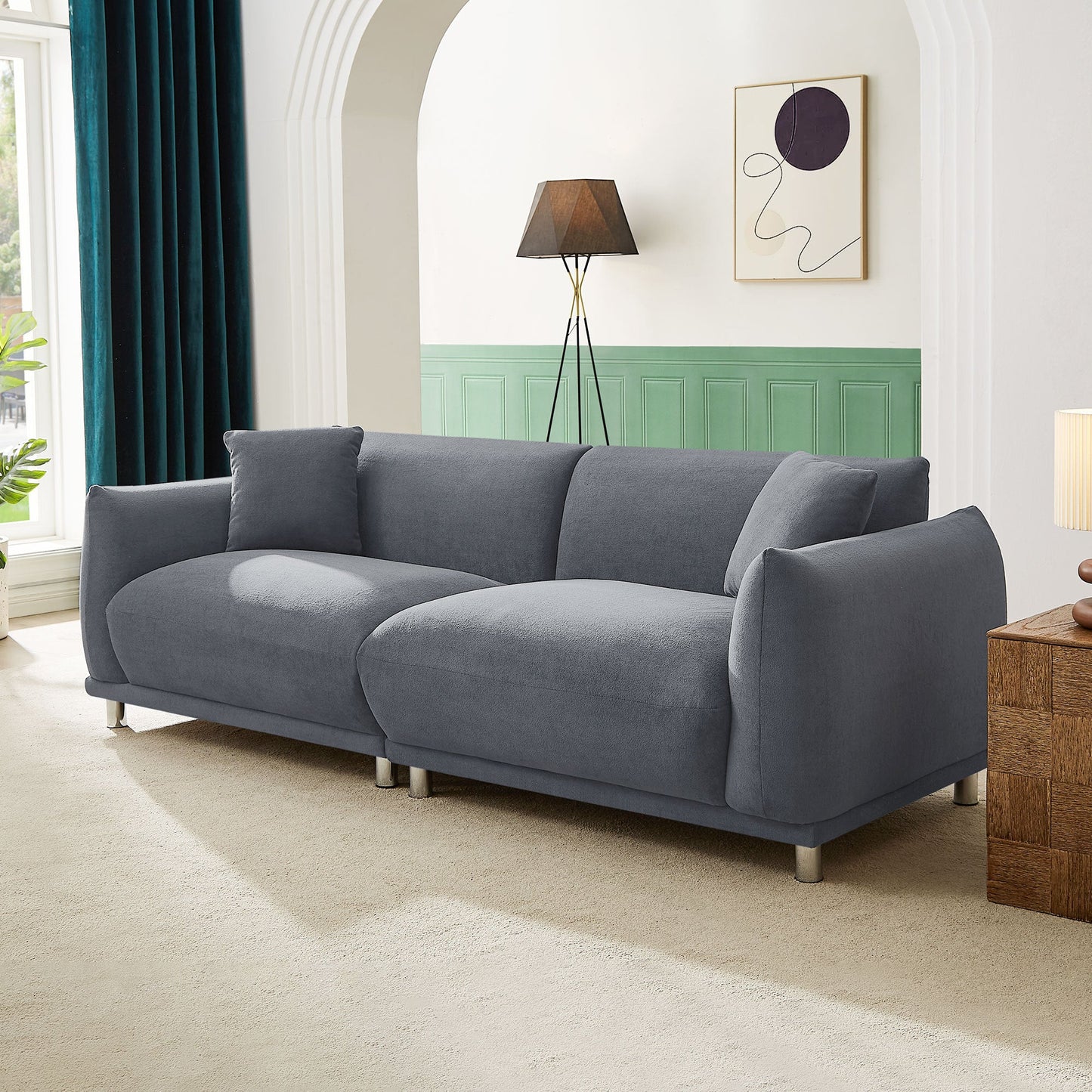 88.58" Sofa, Comfy Sofa Couch With Extra Deep Seats, Modern Sofa Bread-Like Sofa With 2 Pillows and Metal Feet