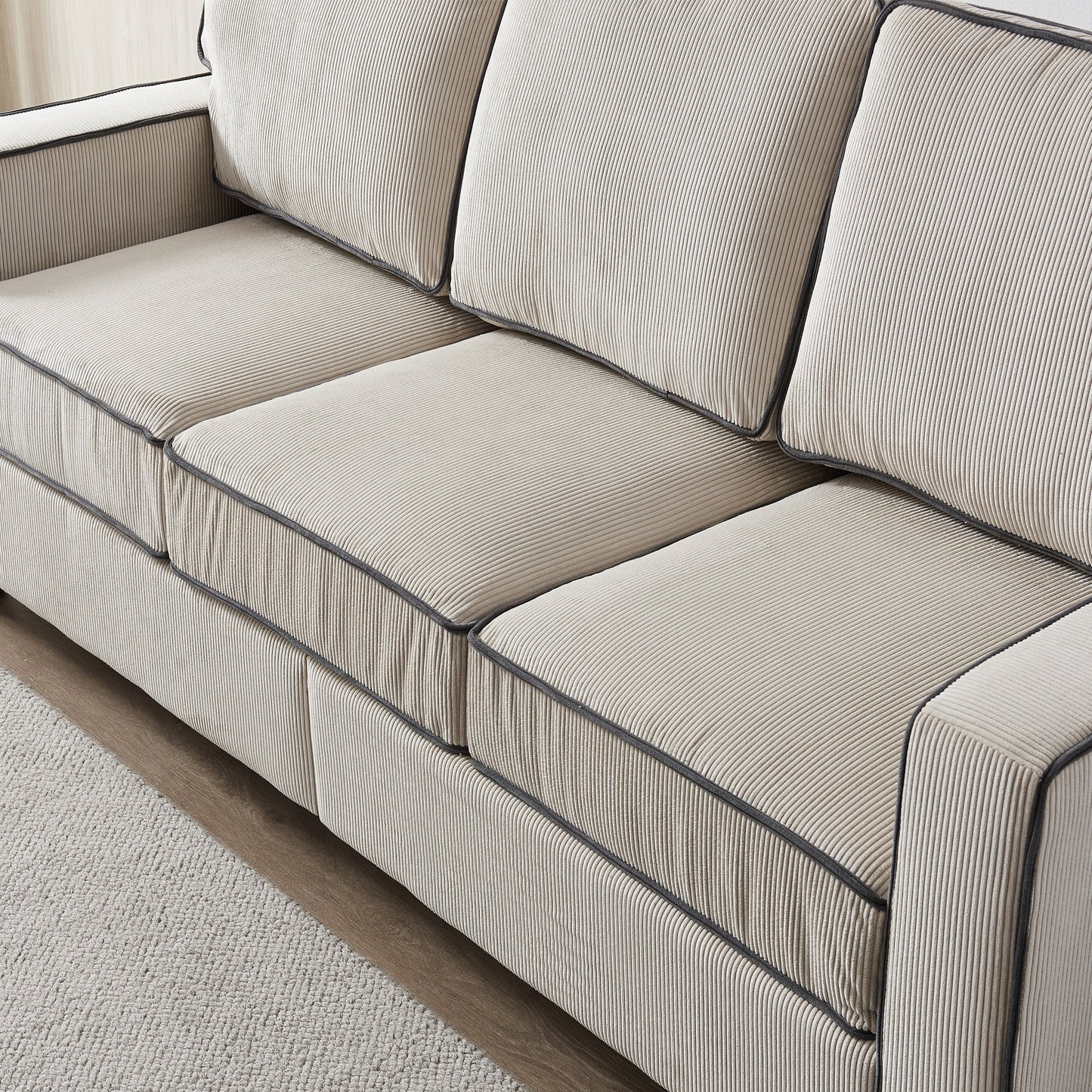 Living Room Sofa With Storage Beige Corduroy