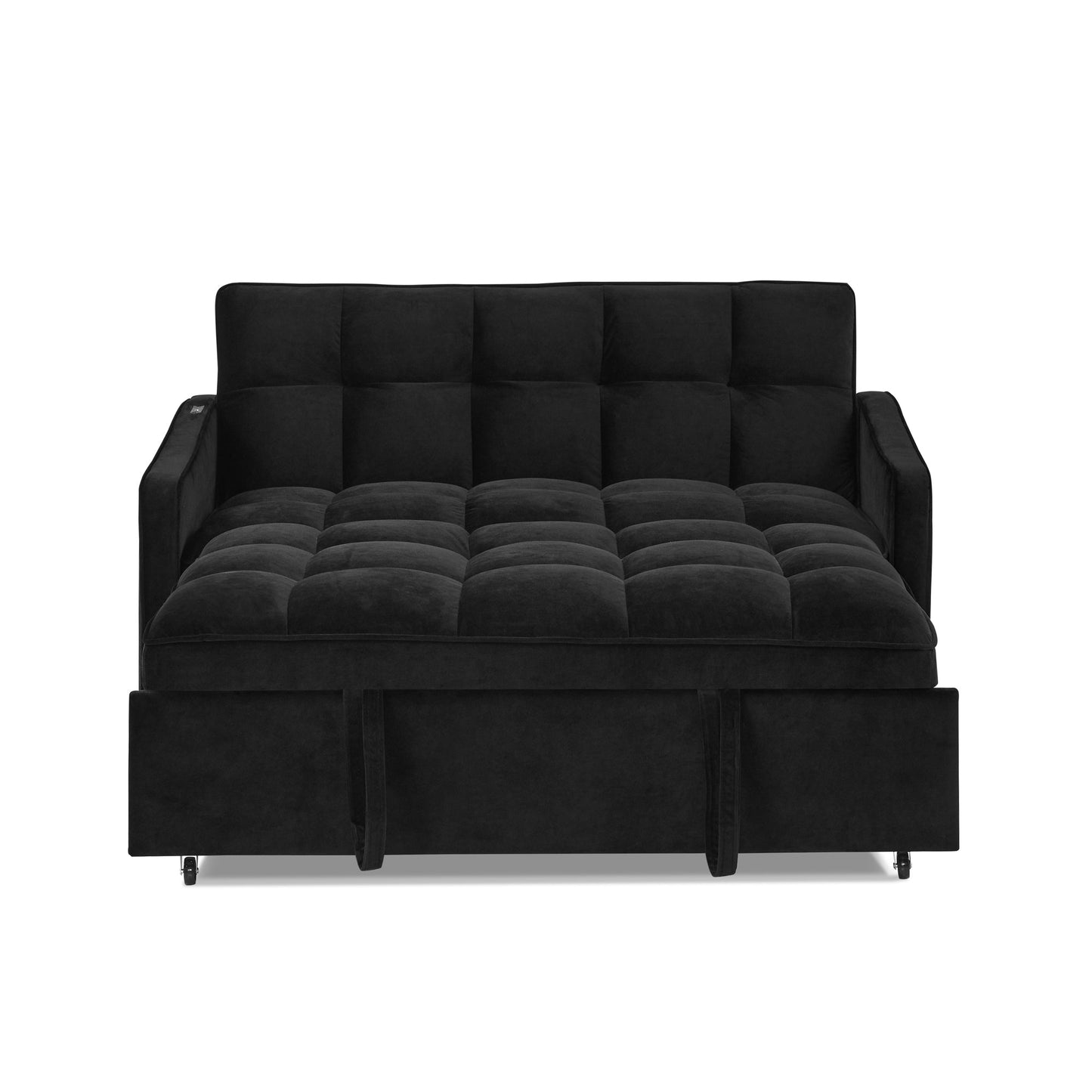 Loveseats Sofa Bed With Pull-Out Bed,Adjsutable Back and Two Arm Pocket,TypeC and USB Charging With Copper Nail,Black