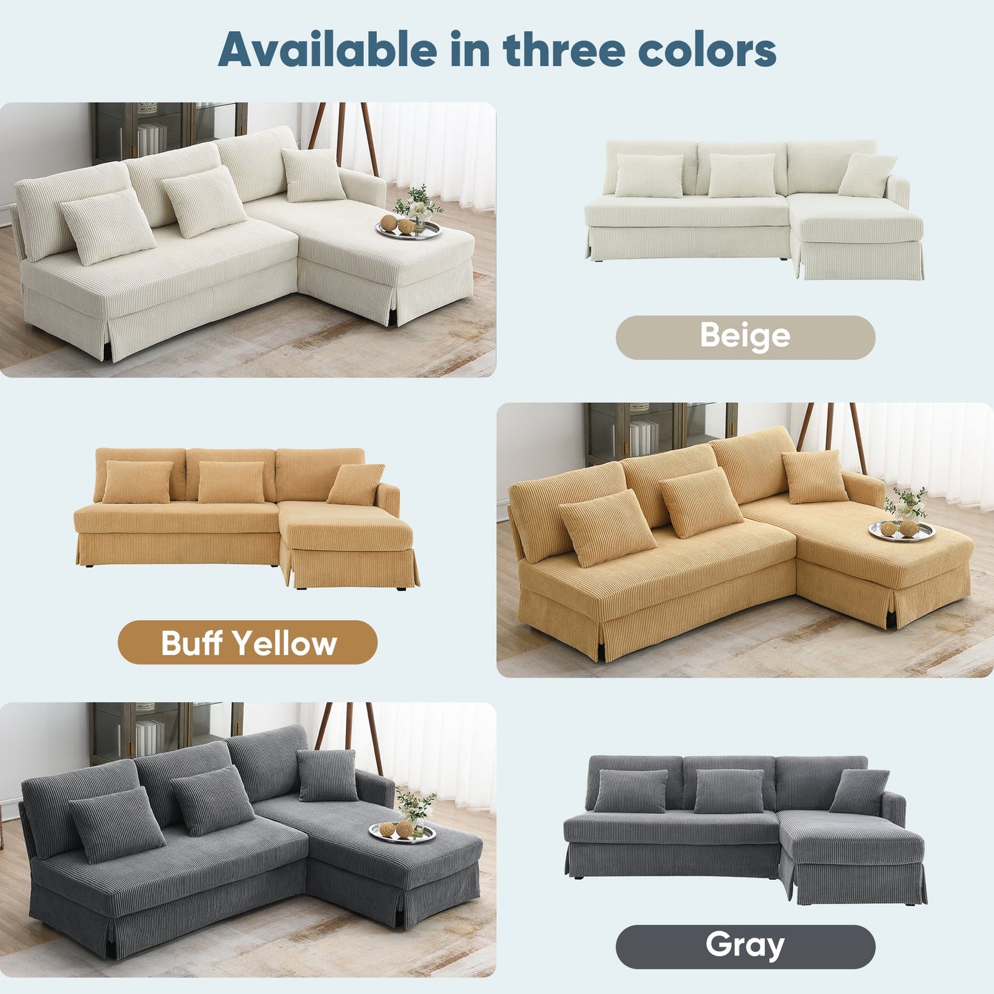 87*61"Modern L-Shaped Corduroy Sofa With Reversible Chaise,4-Seat Upholstered Sectional Indoor Furniture,Convertible