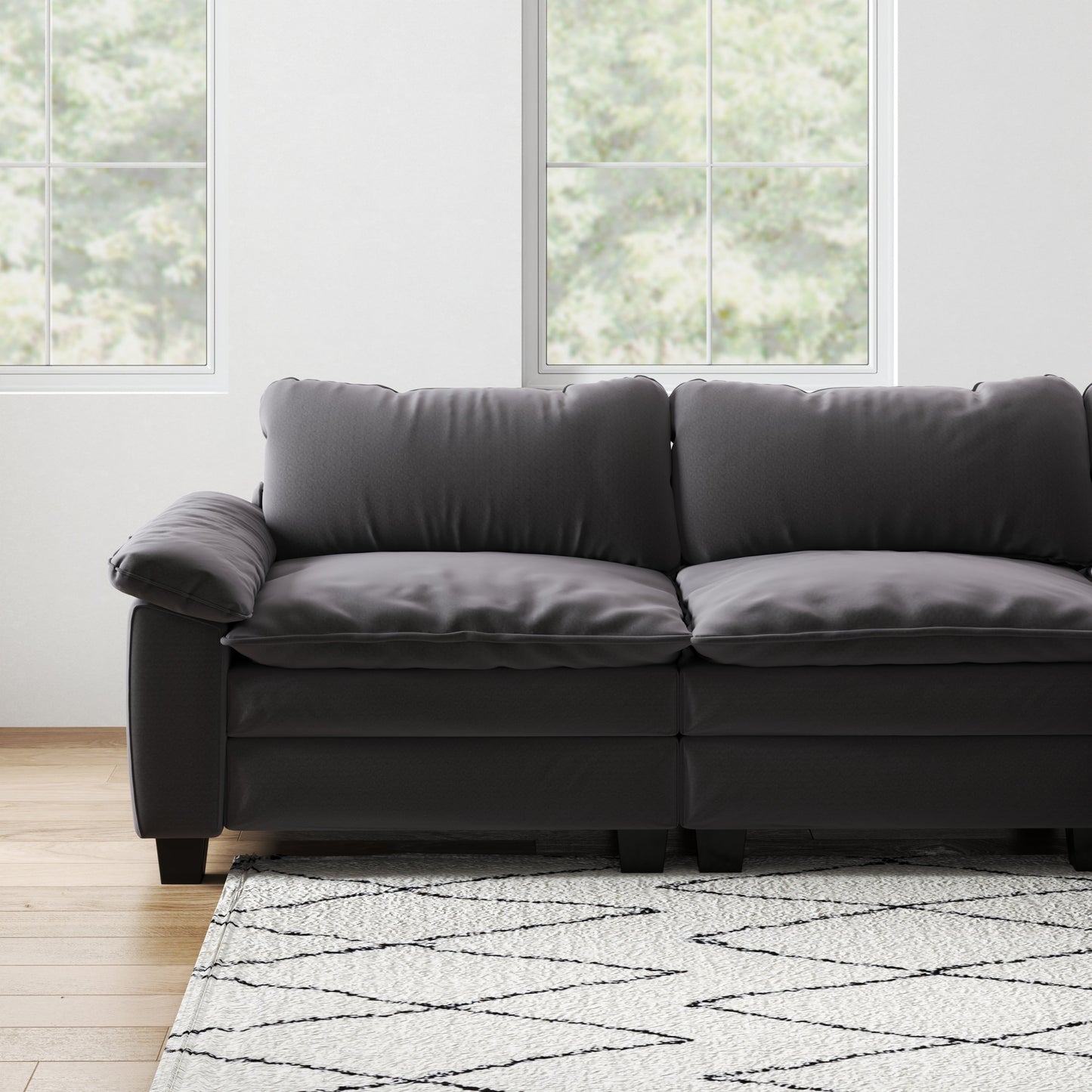 Living Room Furniture Luxury Sectional Sofa Couch With Ottoman Soft Velvet Upholstered Sofa Grey