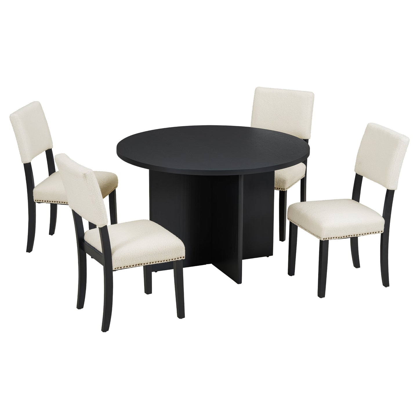 Modern 5-Piece Round Dining Table Set Pedestal Kitchen Table Set With 4 Upholstered Dining Chairs