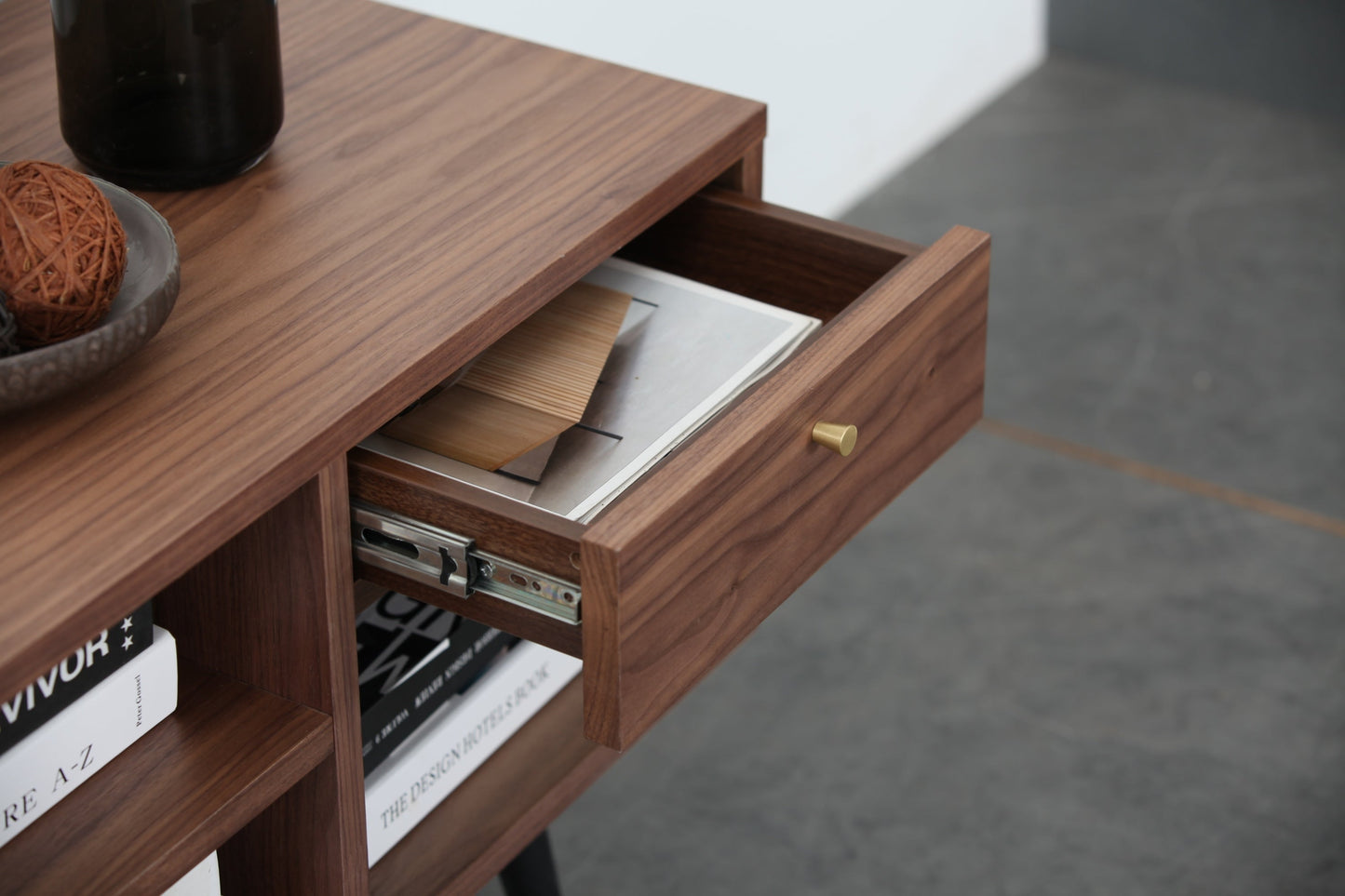 Mid-Century Modern Low Profile Media Console TV Stand, Walnut