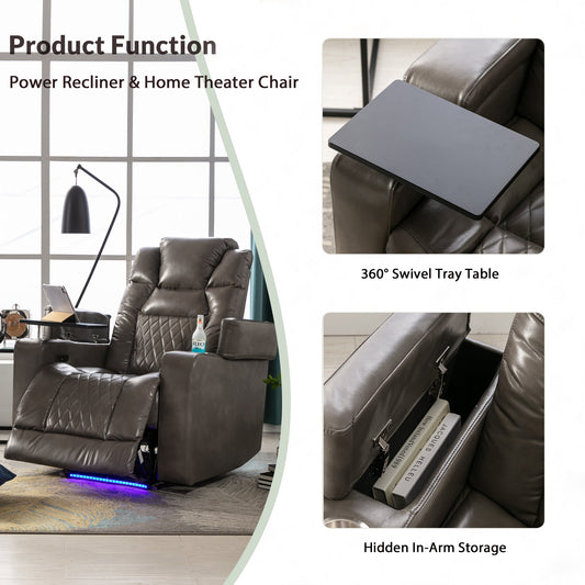 Power Motion Recliner With USB Charging Port and Hidden Arm Storage, Home Theater Seating With 2 Convenient Cup Holders