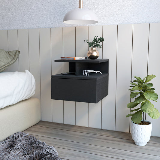 Nightstand Floating Flopini with 1-Drawer and Shelves -Black