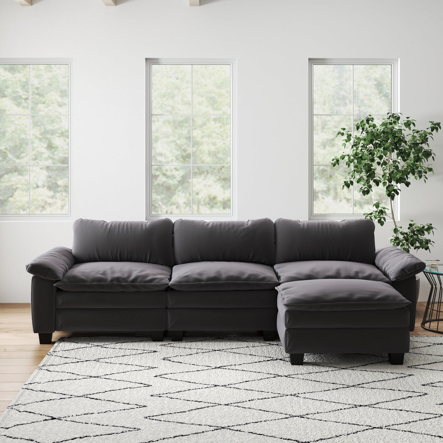 Living Room Furniture Luxury Sectional Sofa Couch With Ottoman Soft Velvet Upholstered Sofa Grey
