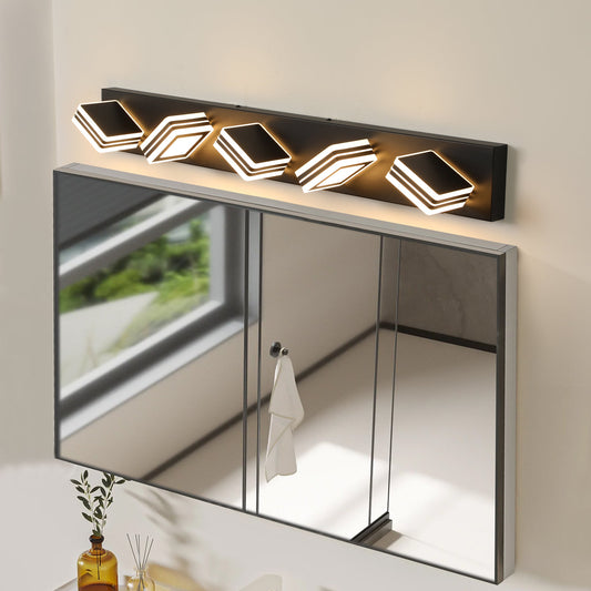 Modern 5-Light LED Vanity Light - Sleek Bathroom Wall Fixture, Iron & Acrylic, Dimmable & Energy-Efficient