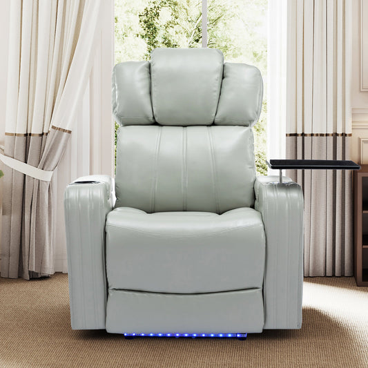 PU Leather Power Recliner Individual Seat Home Theater Recliner With Cooling Cup Holder, Bluetooth Speaker, LED Lights